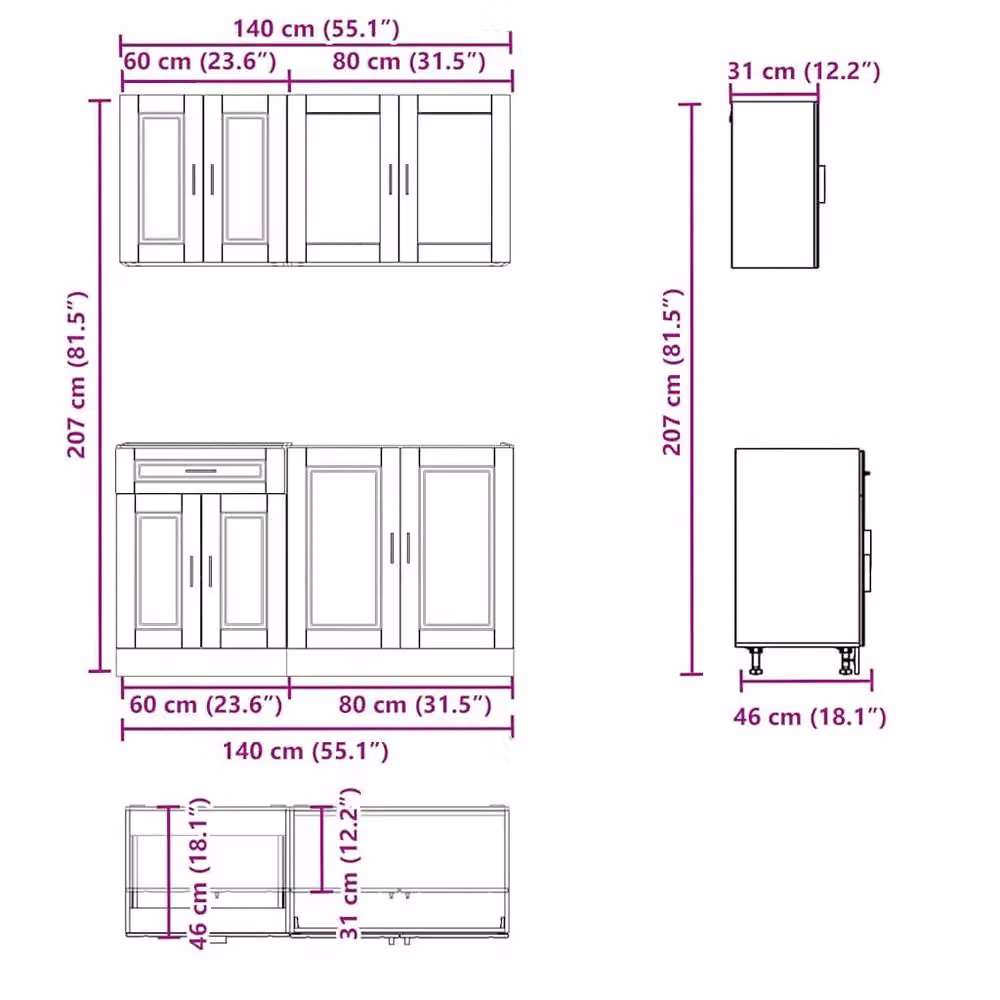 Berkfield Home Kalmar 4 Piece Kitchen Cabinet Set in Brown Old Wood with Glass Doors – 3