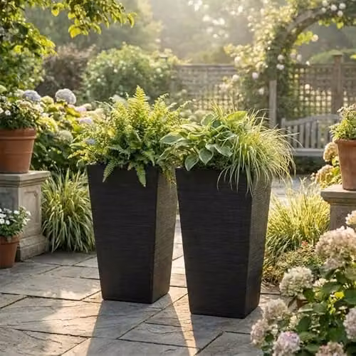 Nicoman Avondale Seagrass Black Tall Square Rubber Planter, Pack of 2, W/D/H: 33 x 33 x 61 cm – 1