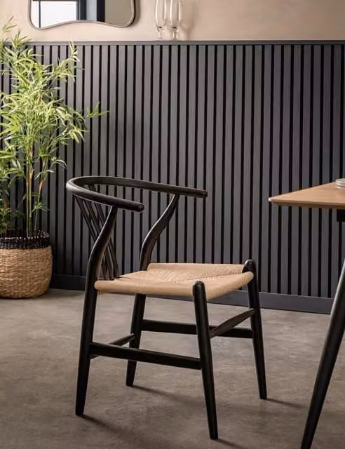 Gallery Direct Whitney Set of 2 Black Armrest Dining Chairs with Fabric and Wood Finish