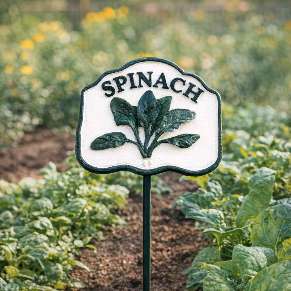 Gifts Direct 2 U Metal Spinach Vegetable Garden Stake Sign in Green and White – 3