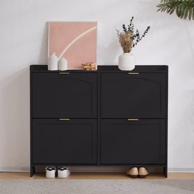 Merax Black Tilting Compartment Shoe Storage Cabinet with Internal Drawers and Shelves