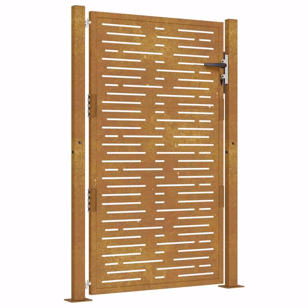 Berkfield Home Garden Gate in Brown Corten Steel with Square Design, W: 105 cm, H: 130 cm – 2