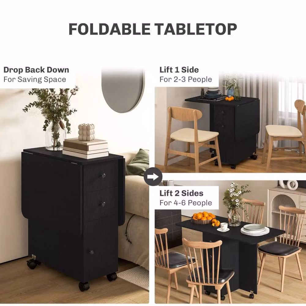Wyld Haus Distressed Black Butterfly Drop Leaf Dining Table – 6