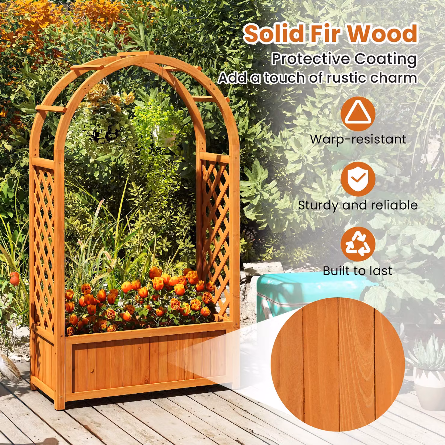 Gymax Wooden Raised Garden Bed with Arch Planter Box and Trellis, Brown – 7