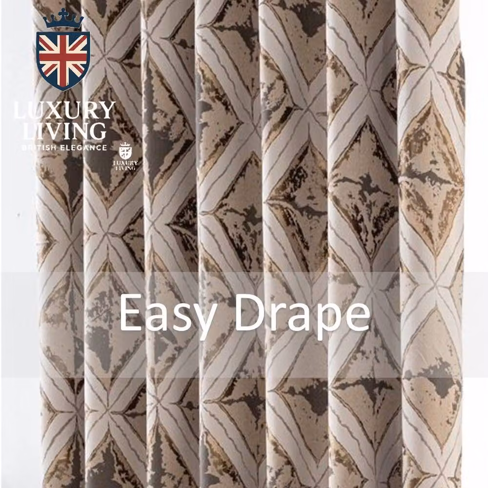 Luxury Living Diamond Jacquard Metallic Fully Lined Ring Top Curtains in Beige, Width: 168 cm, Drop: 229 cm – 4