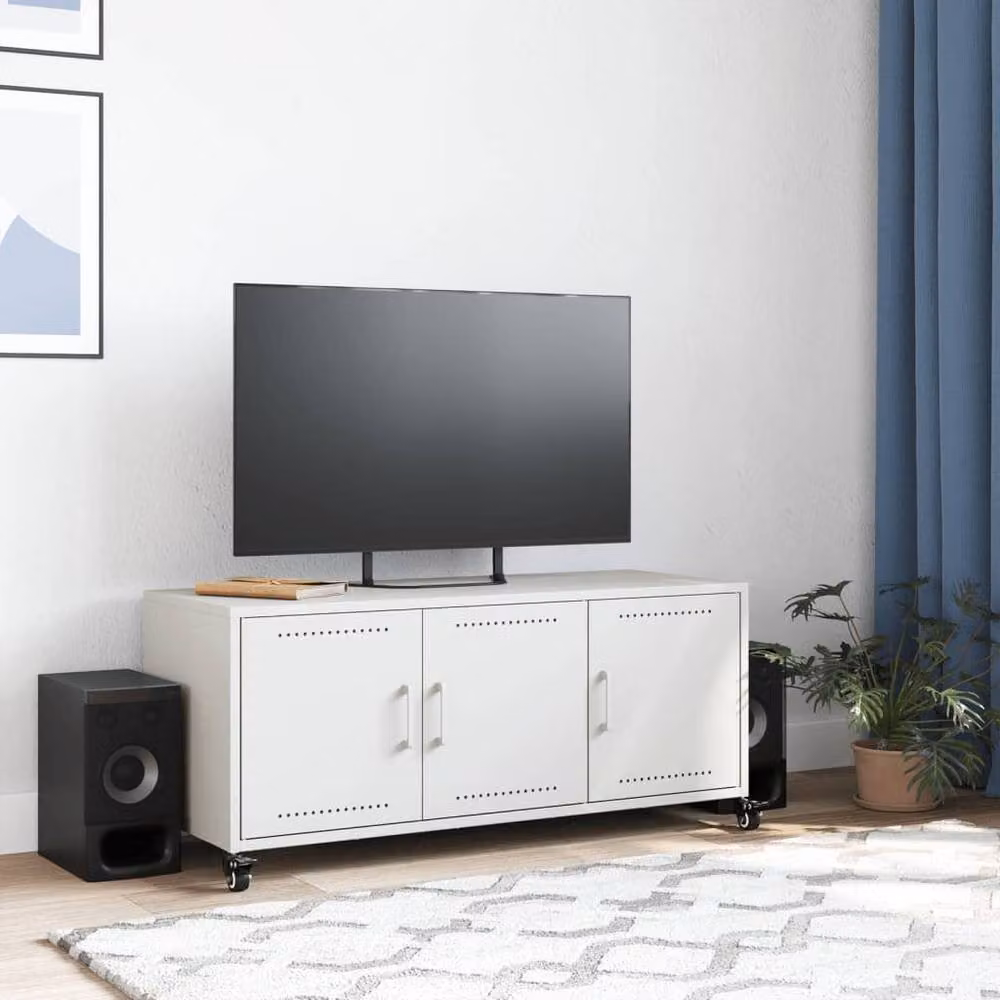 Berkfield Home Modern White Metal TV Cabinet with Hinged Doors, W/D/H: 100.5 x 39 x 43.5 cm – 3