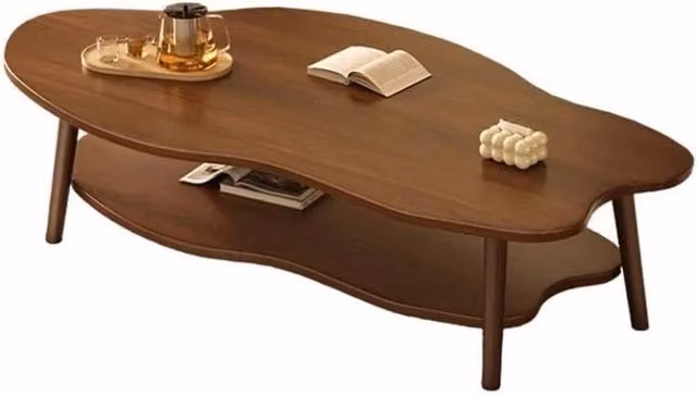 FORGEVIO Oval 2-Tier Wooden Coffee Table in Brown