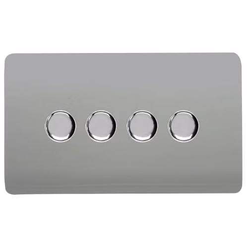 Trendi Switch 4 Gang 1 or 2 Way 150w Rotary LED Dimmer Light Switch in Platinum Silver
