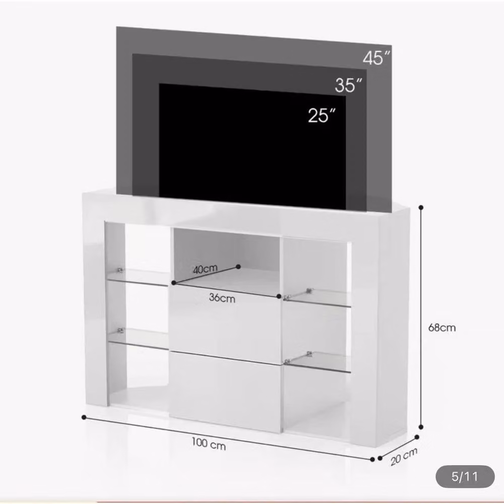 FORGEVIO Modern Corner TV Unit Stand with Integrated LED Lighting in White – 1