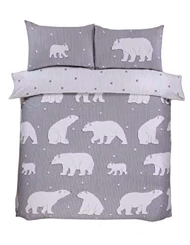 Rapport Home Polar Bear Reversible Single Duvet Cover and Pillowcase Set, Grey, White and Pink, 100% Brushed Cotton Flannelette, Duvet Cover: 135 x 200 cm, Pillowcase: 50 x 75 cm – 2