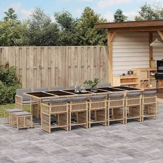 Berkfield Home 17 Piece Poly Rattan Garden Dining Set with Beige Cushions – 1
