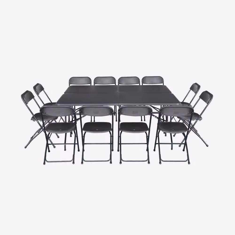 sweeek Pair of Folding Plastic and Metal Reception Tables with 12 Chairs in Dark Grey – 2