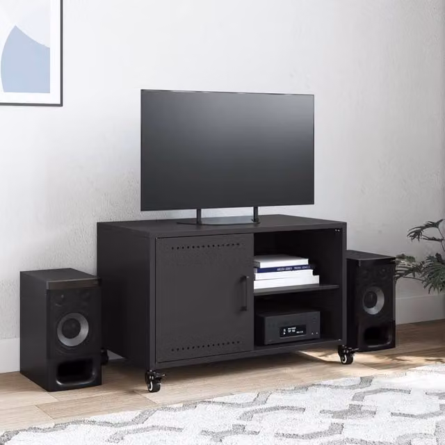 Berkfield Home TV Cabinet in Black Metal, W: 68 cm, D: 39 cm, H: 43.5 cm – 1
