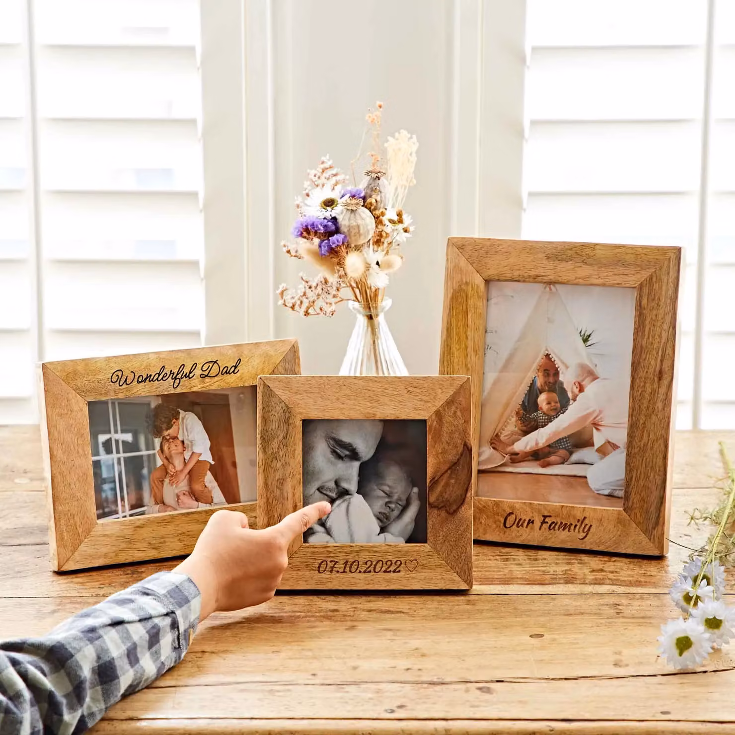 Paper High Lakadee Rustic Wooden Single Photo Frame in Brown, Square Tabletop Design – 2