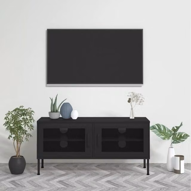 Berkfield Home Black Metal TV Cabinet W: 105 cm, D: 35 cm, H: 50 cm
