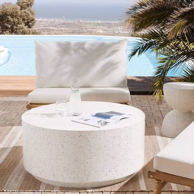 Wyld and Coco Round Terrazzo-Style Coffee Table in White, Diameter: 90 cm