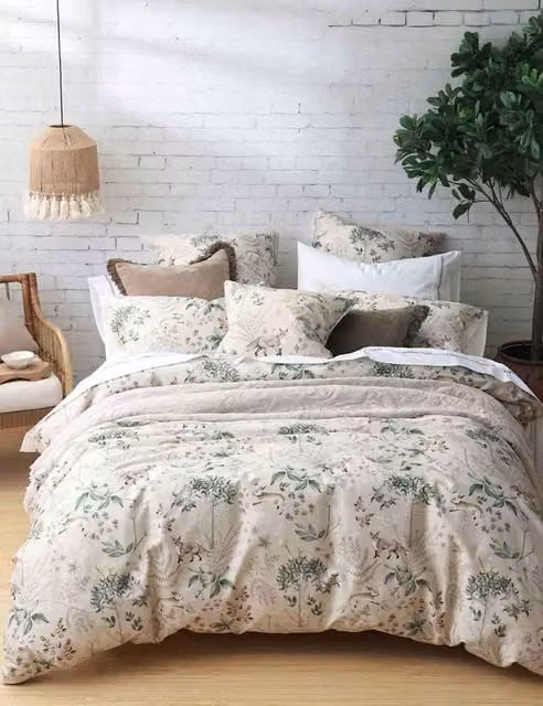 MM Linen Briar Natural Bedding Set, Ivory Mix Floral Pure Cotton, 140 x 200 cm