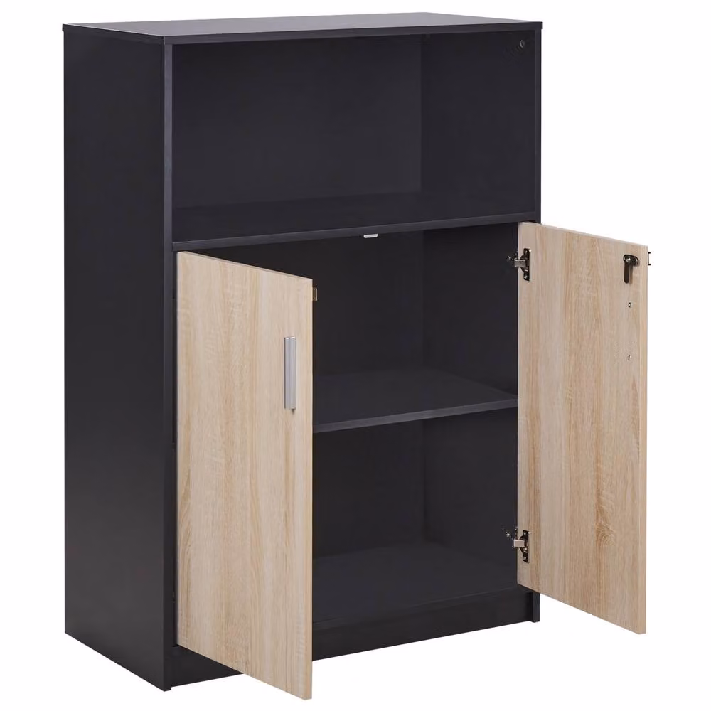 Wyld and Coco Modern 2 Door Lockable Storage Cabinet in Brown and Black, W/D/H: 80 x 40 x 117 cm – 4