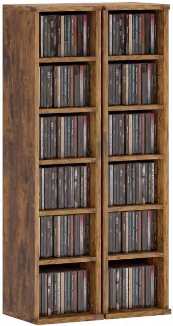FORGEVIO Set of 2 Rustic Brown CD Storage Units with Adjustable Shelves – 1