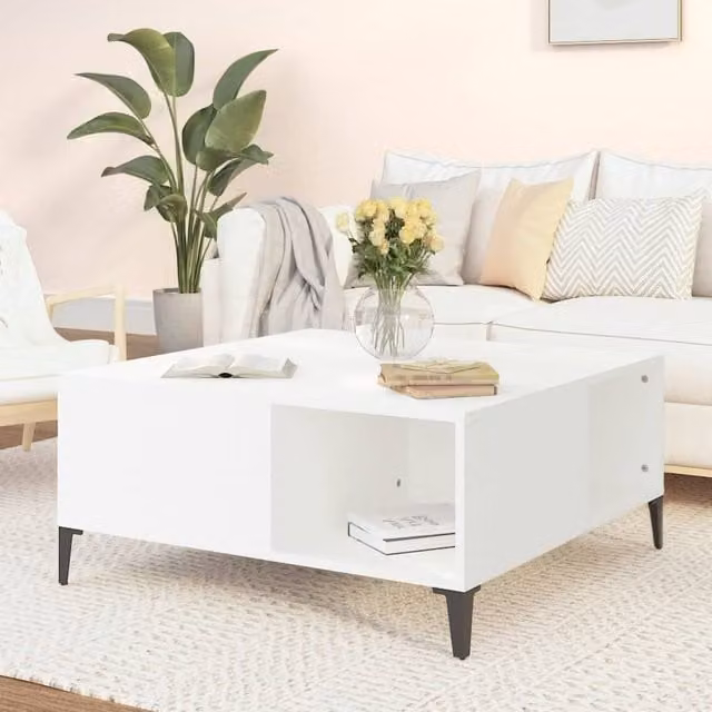 Berkfield Home White Square Coffee Table in Engineered Wood W/D/H: 80 x 80 x 36.5 cm