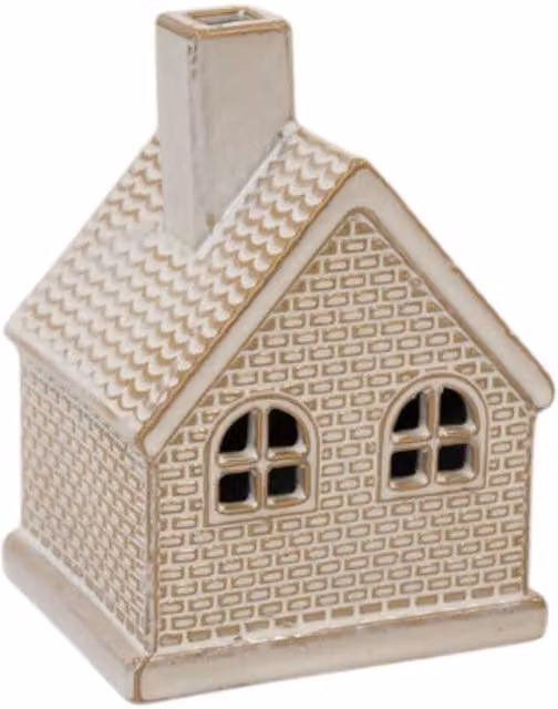 Four Candle Ceramic LED Cottage Christmas Tabletop Decoration in White, W/D/H: 16.0 x 10.0 x 11.0 cm