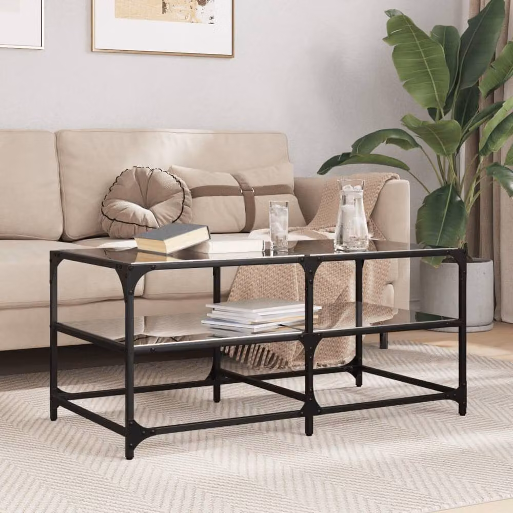 Berkfield Home Decorative Coffee Table with Black Glass Top and Steel Frame, W: 98.5 cm, D: 50 cm, H: 45 cm – 2
