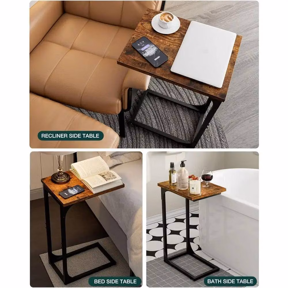 Ventryn Industrial Rustic Nested Side Tables with Metal Frame in Black and Brown – 5