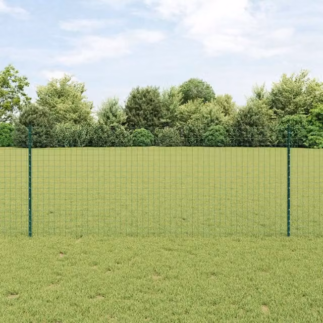Berkfield Home Euro Fence with 11 U Posts, Green Powder-Coated Steel, W: 25 m, H: 1 m