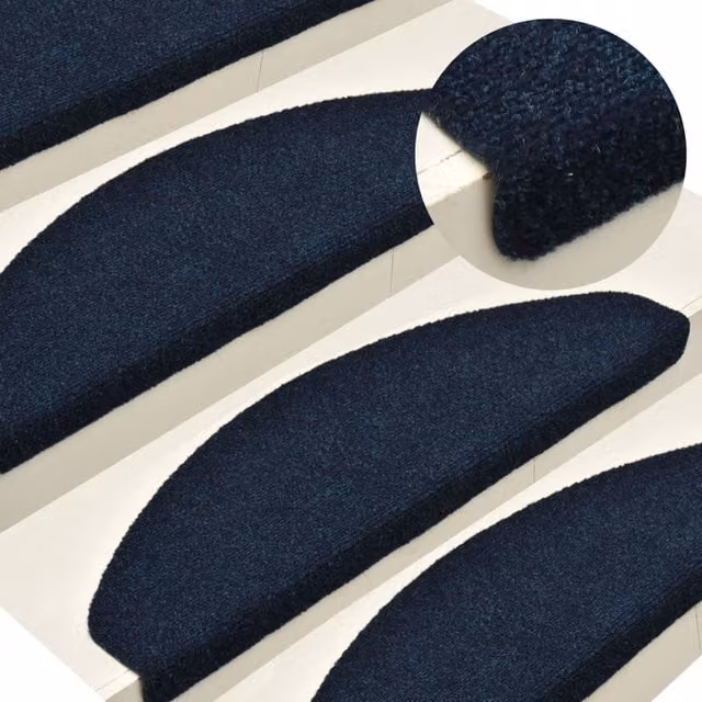 Berkfield Home Self-adhesive Needle Punch Stair Mats, 15 Pieces, Navy Blue, W/D/H: 56 x 17 x 3 cm – 1