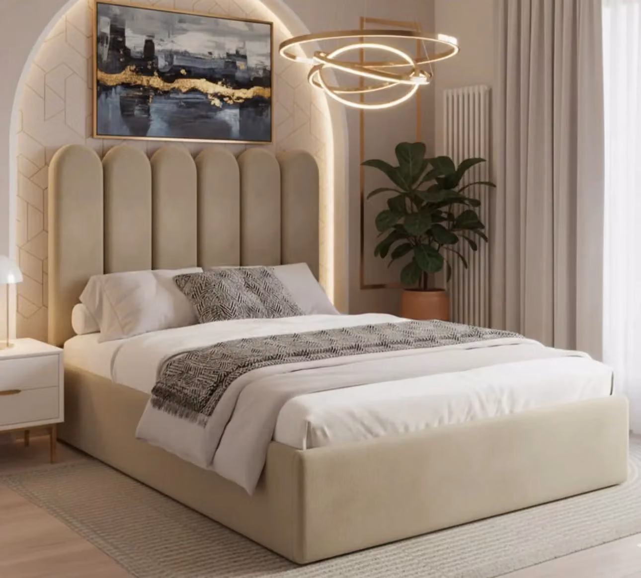 BEDS NK LTD Hazel Upholstered Fabric Bed Frame in Beige