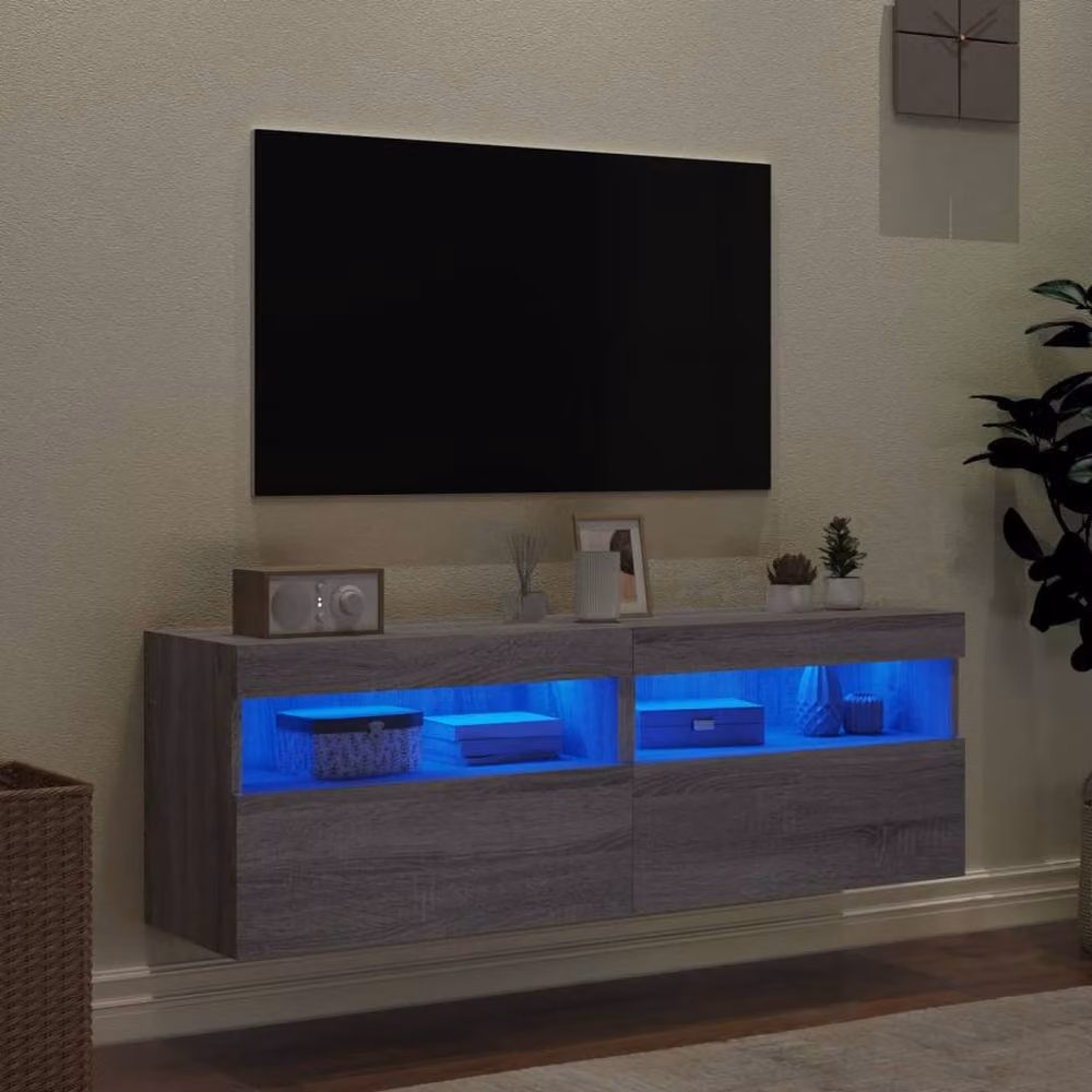 Berkfield Home Set of 2 Modern Grey Sonoma TV Wall Cabinets with LED Lights, W/D/H: 60 x 30 x 40 cm – 4