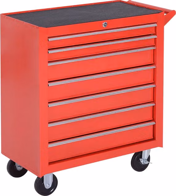 Durhand 7-Drawer Tool Storage Cabinet on Wheels with Safety Lock, Red
