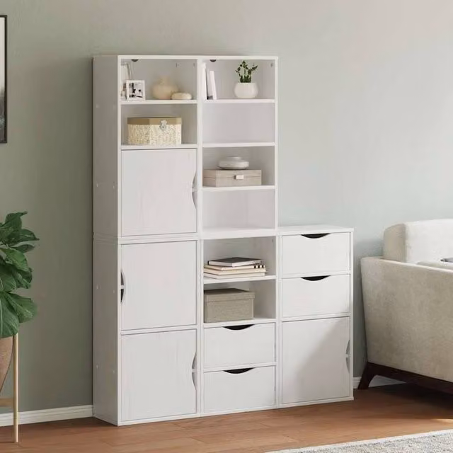 Berkfield Home ODDA Side Cabinets, 5 Piece Set in White Solid Wood Pine, W/D/H: 40 x 24 x 79 cm