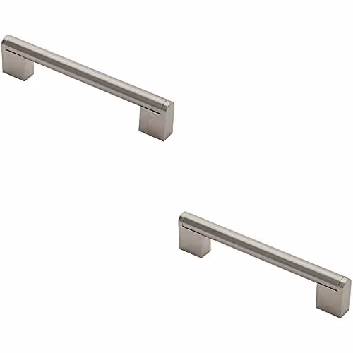 Loops 2 Pack Round Bar Pull Handle in Brushed Silver Stainless Steel, 168 x 14 mm, 128 mm Fixing Centres