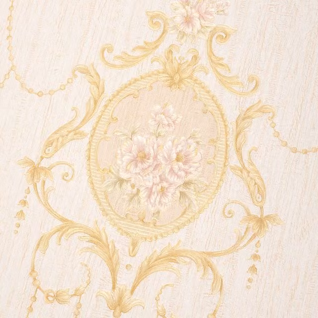 Livingandhome Vintage Floral Botanical Non-Woven Damask Wallpaper Roll in Light Beige and Gold