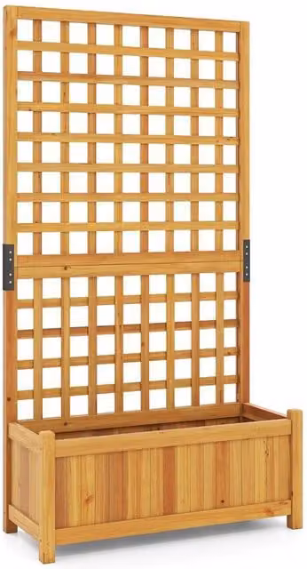 Kelvenix Raised Wooden Garden Bed with Trellis in Brown, Height: 143 cm