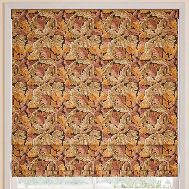 William Morris At Home Acanthus Made to Measure Blackout Roman Blind in Acorn Multicolour Floral Pattern