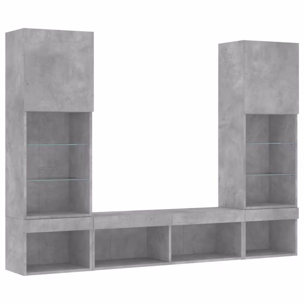Berkfield Home 5 Piece Modern TV Wall Unit Set with Integrated LED Lighting in Matt Concrete Grey – 4