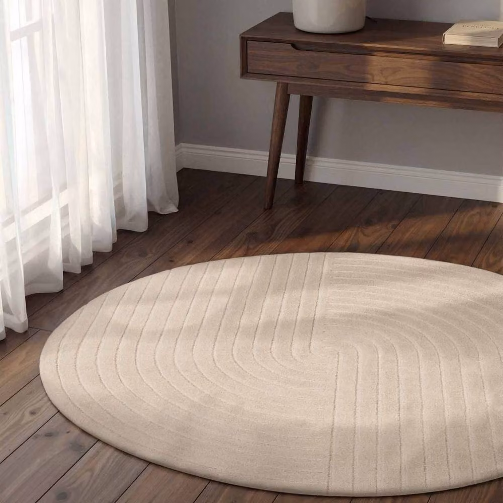 Vikosa Arcura Abstract Wool Round Rug in Beige, Diameter: 150 cm – 4