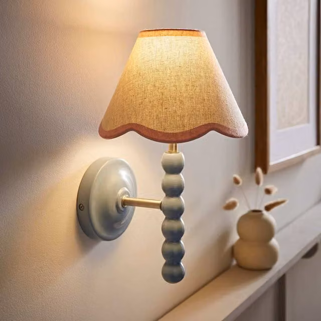 ValueLights Bobbins Pastel Wall Light with Trim Scallop Shade in Rose Pink