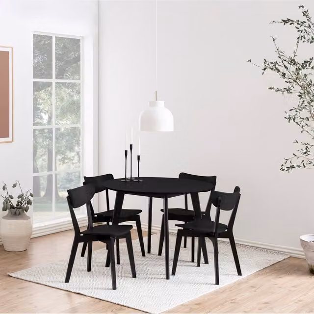Furniture To Go Roxby Round Dining Table and 4 Dining Chairs in Black, Diameter: 105 cm – 1