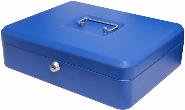 Mysmartbuy.com Lockable 12 Inch Metal Cash Box in Blue with Handles, W/D/H: 30.0 x 24.0 x 9.0 cm