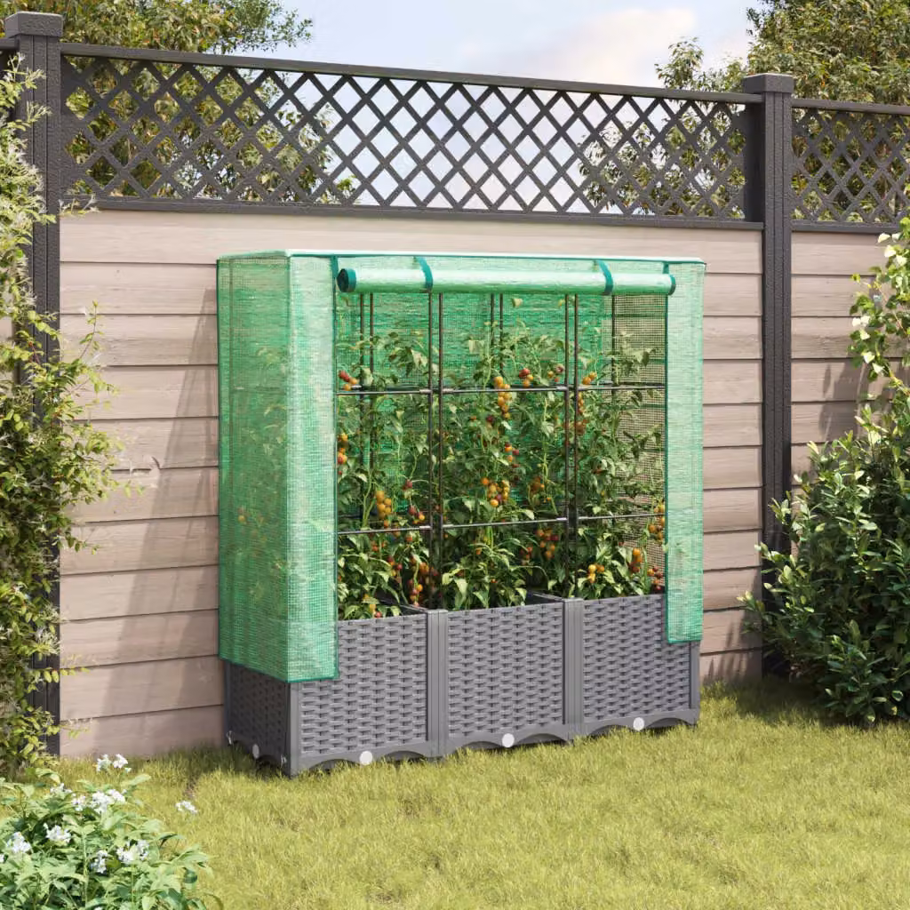 Berkfield Home Raised Bed with Greenhouse Cover in Black Rattan Look W/D/H: 120 x 40 x 138 cm – 2