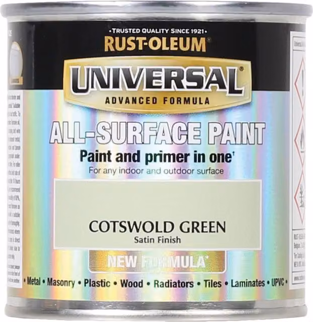Rust-Oleum Universal All Surface Water Based Satin Paint in Cotswold Green, 250ml – 1