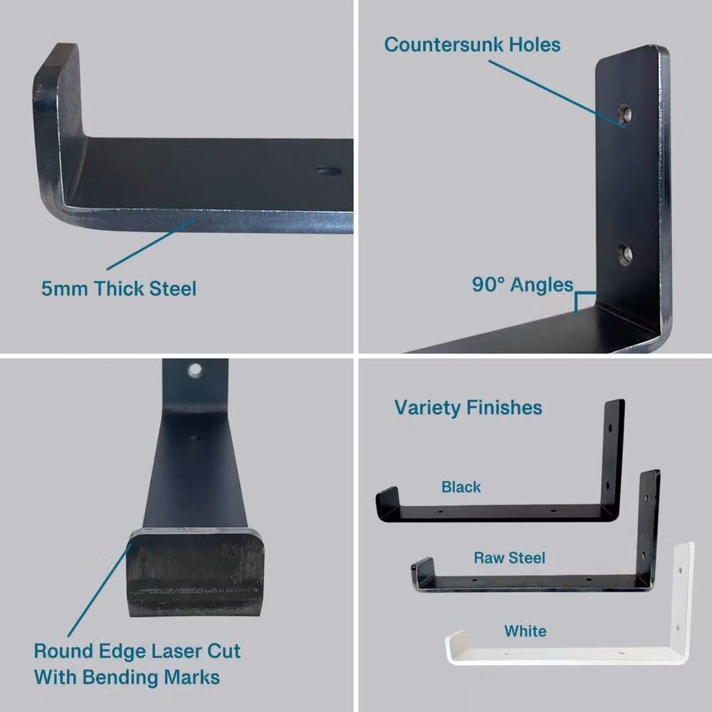 FLAVORA 6-Piece Heavy Duty Industrial Steel Shelf Brackets in Black, W: 1000 cm, D: 52 cm – 3