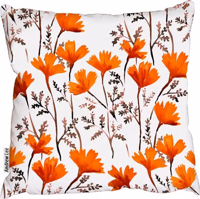 Andrew Lee Strips And Leafs Orange Floral Square Outdoor Cushion, W: 45 cm, H: 45 cm