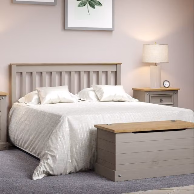 Core Products Ltd Corona Low End Double Bed Frame in Grey Washed Pine, W/D/H: 140 x 200 cm