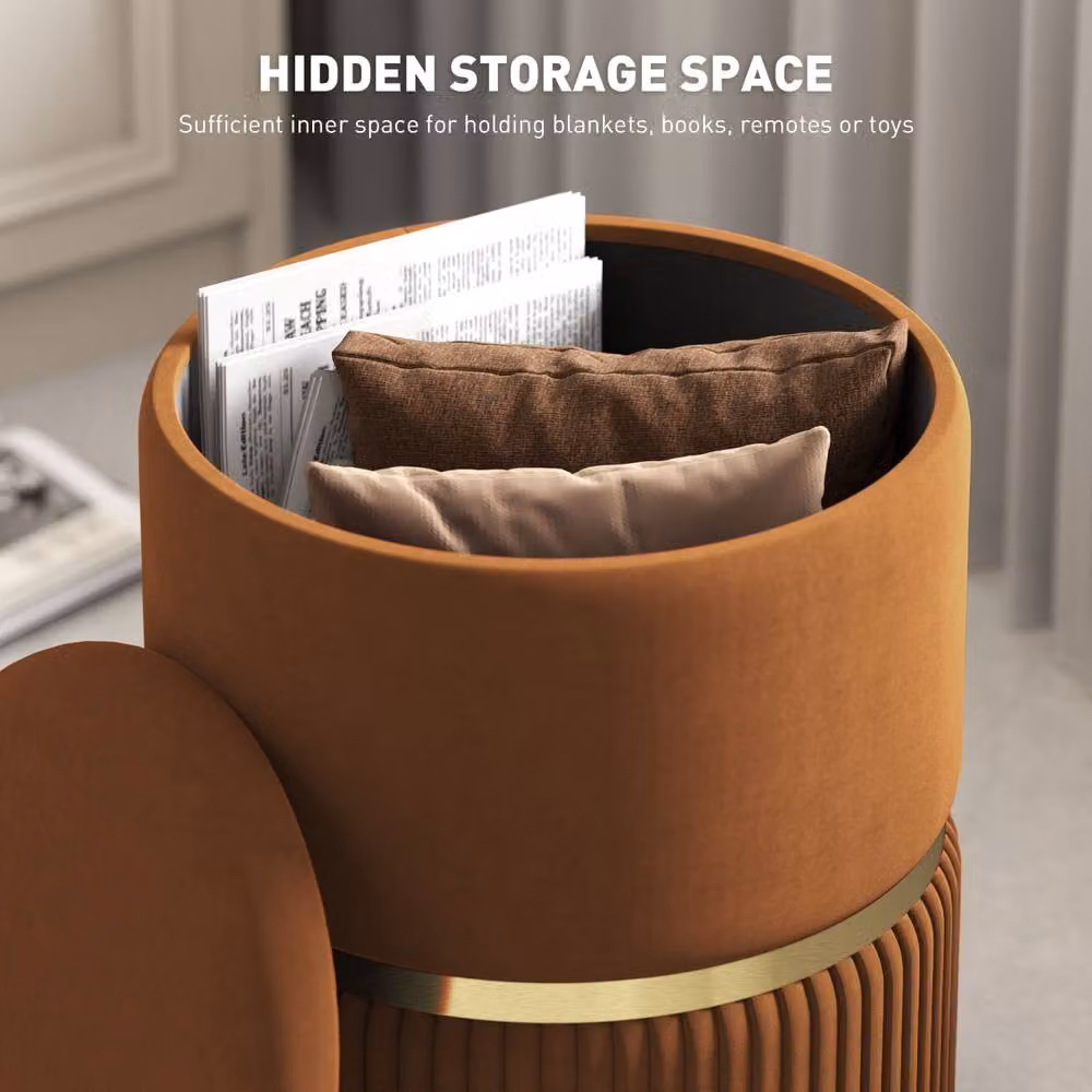 Wyld Haus Rapa Storage Ottoman in Brown Velvet with Gold Detail – 3