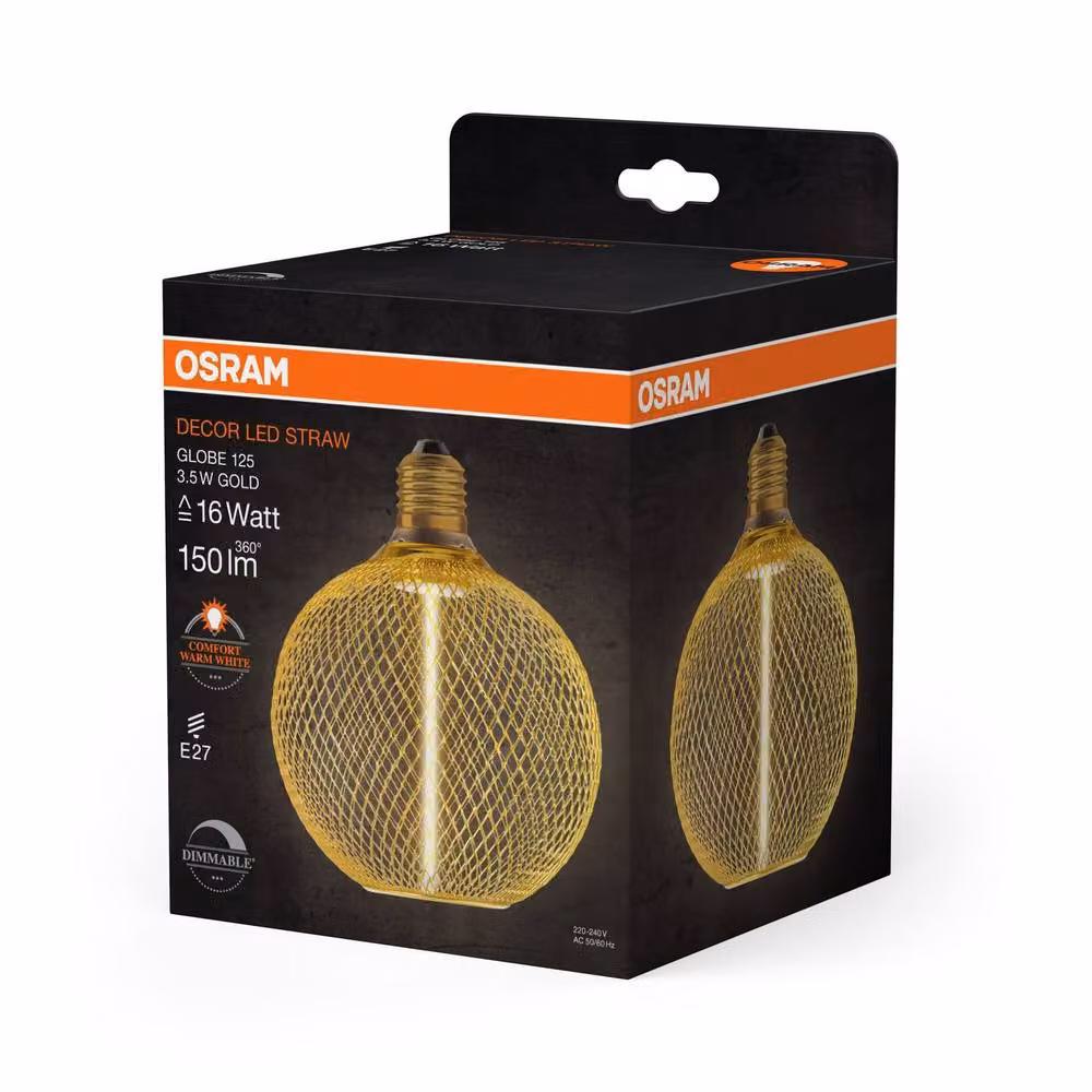 Osram Decorative LED Globe Filament Bulb, Warm White, 3.5 W, E27, Dimmable, Gold/Transparent – 3