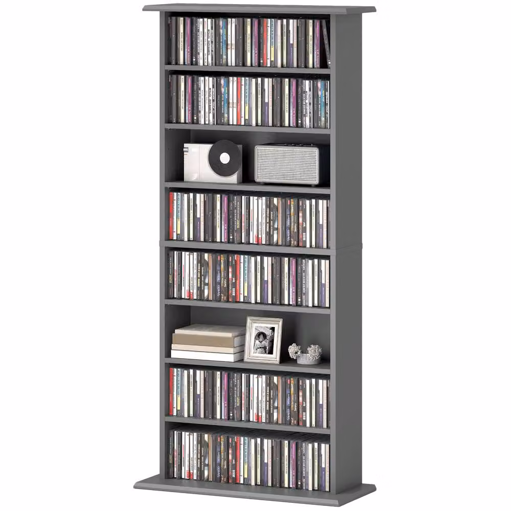 STILVORA Grey CD Storage Unit with Adjustable Shelves – 4